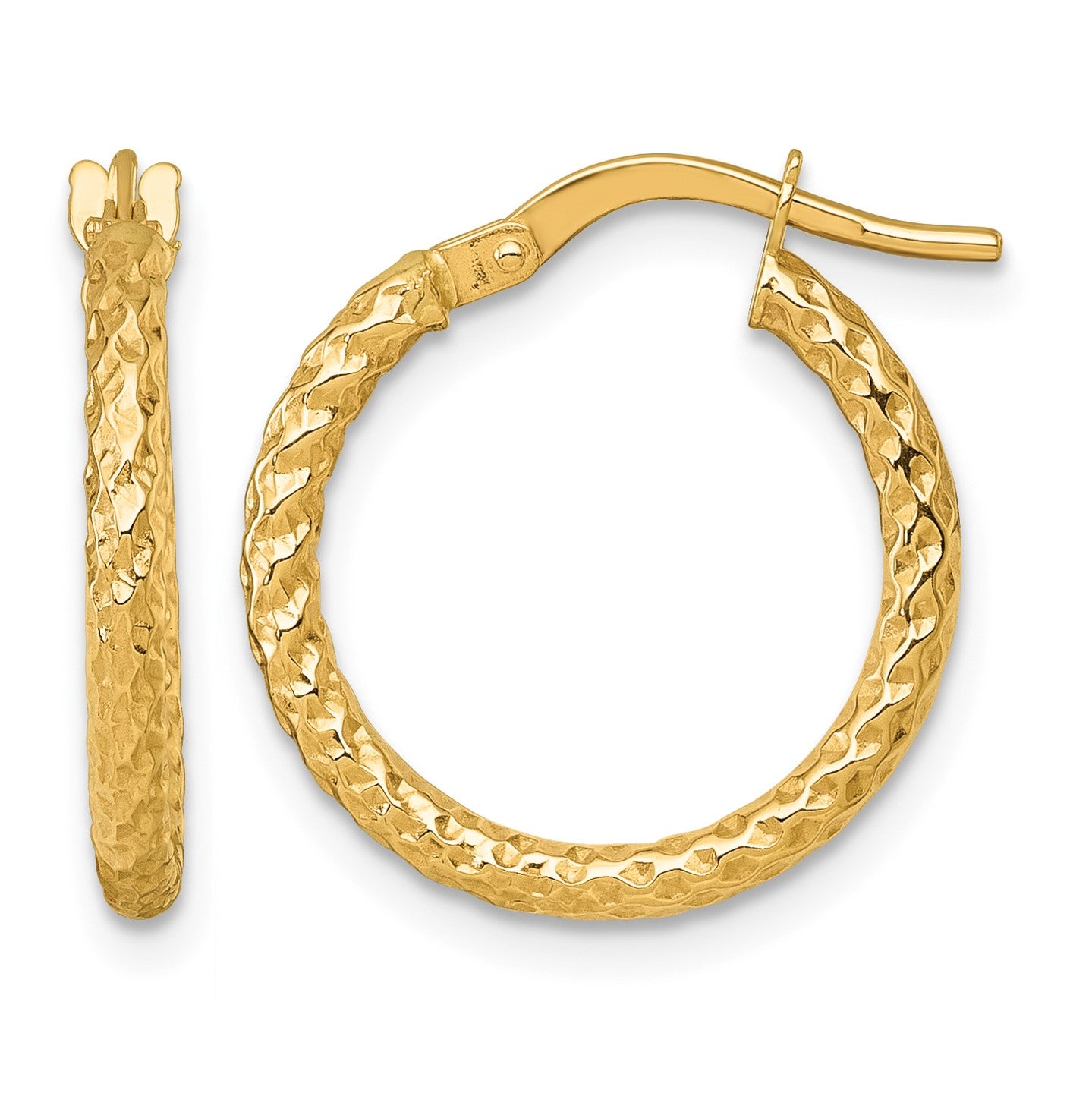 14k Polished Diamond-cut Textured 2.00 x 18mm Tube Hoop Earrings