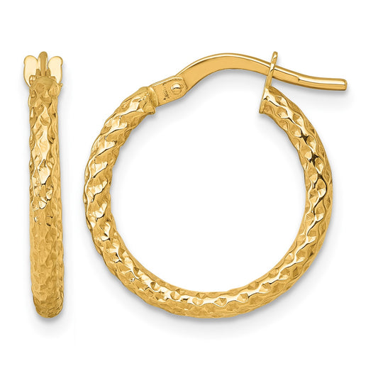 14k Polished Diamond-cut Textured 2.00 x 18mm Tube Hoop Earrings