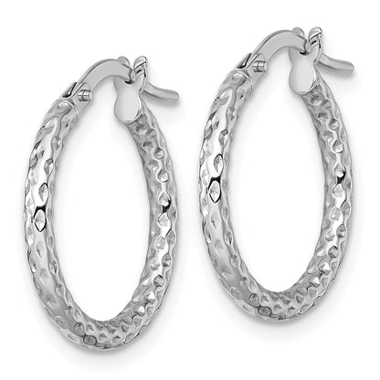 14k White Gold Polished Diamond-cut Textured 2.00 x 18mm Tube Hoop Earrings