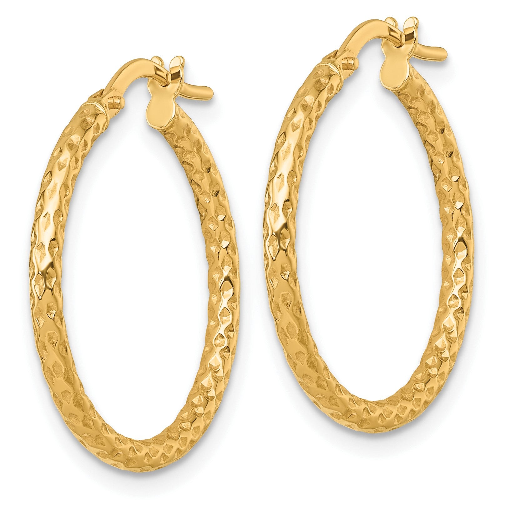 14k Polished Diamond-cut Textured 2.00 x 23mm Tube Hoop Earrings
