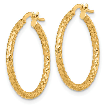 14k Polished Diamond-cut Textured 2.00 x 23mm Tube Hoop Earrings