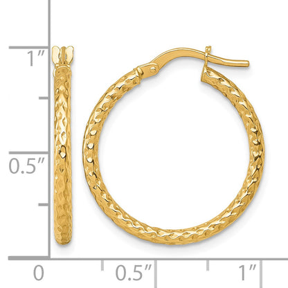 14k Polished Diamond-cut Textured 2.00 x 23mm Tube Hoop Earrings