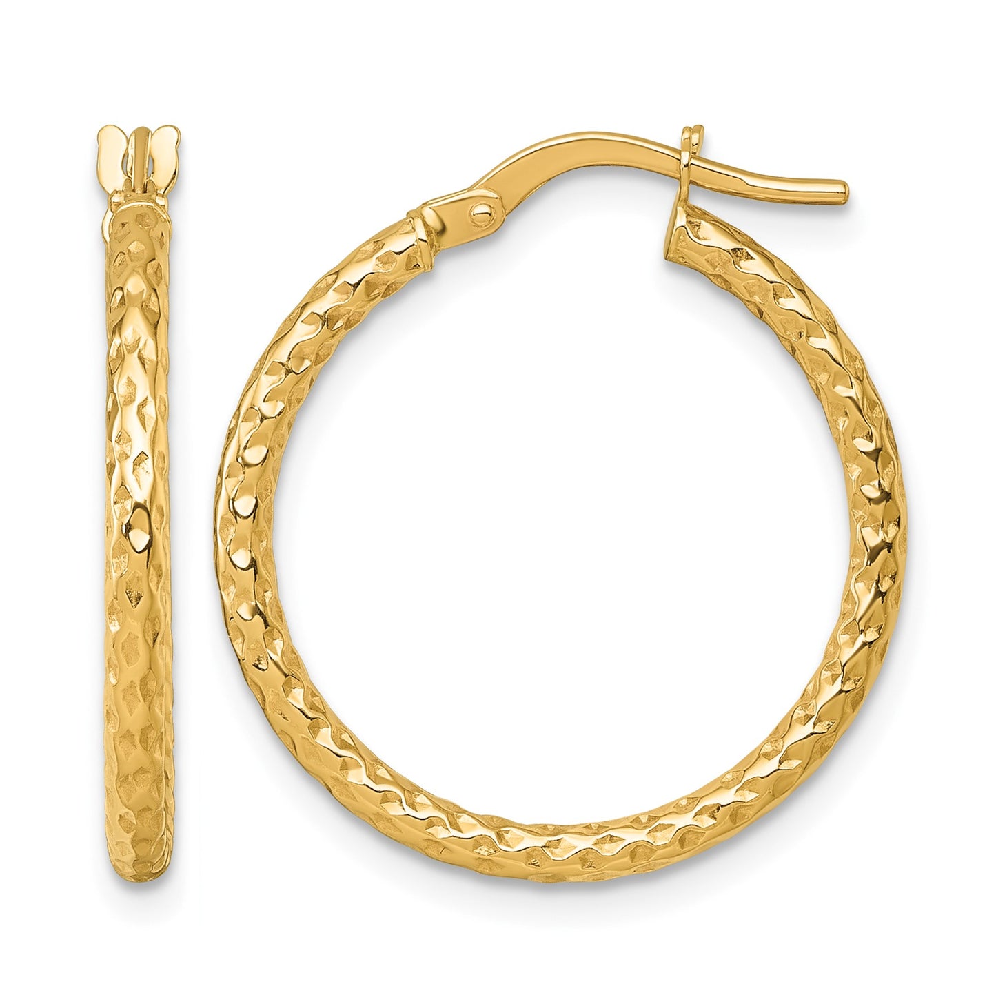 14k Polished Diamond-cut Textured 2.00 x 23mm Tube Hoop Earrings