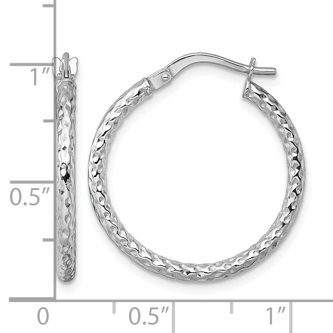 14k White Gold Polished Diamond-cut Textured 2.00 x 23mm Tube Hoop Earrings