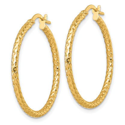 14k Polished Diamond-cut Textured 2.00 x 28mm Tube Hoop Earrings