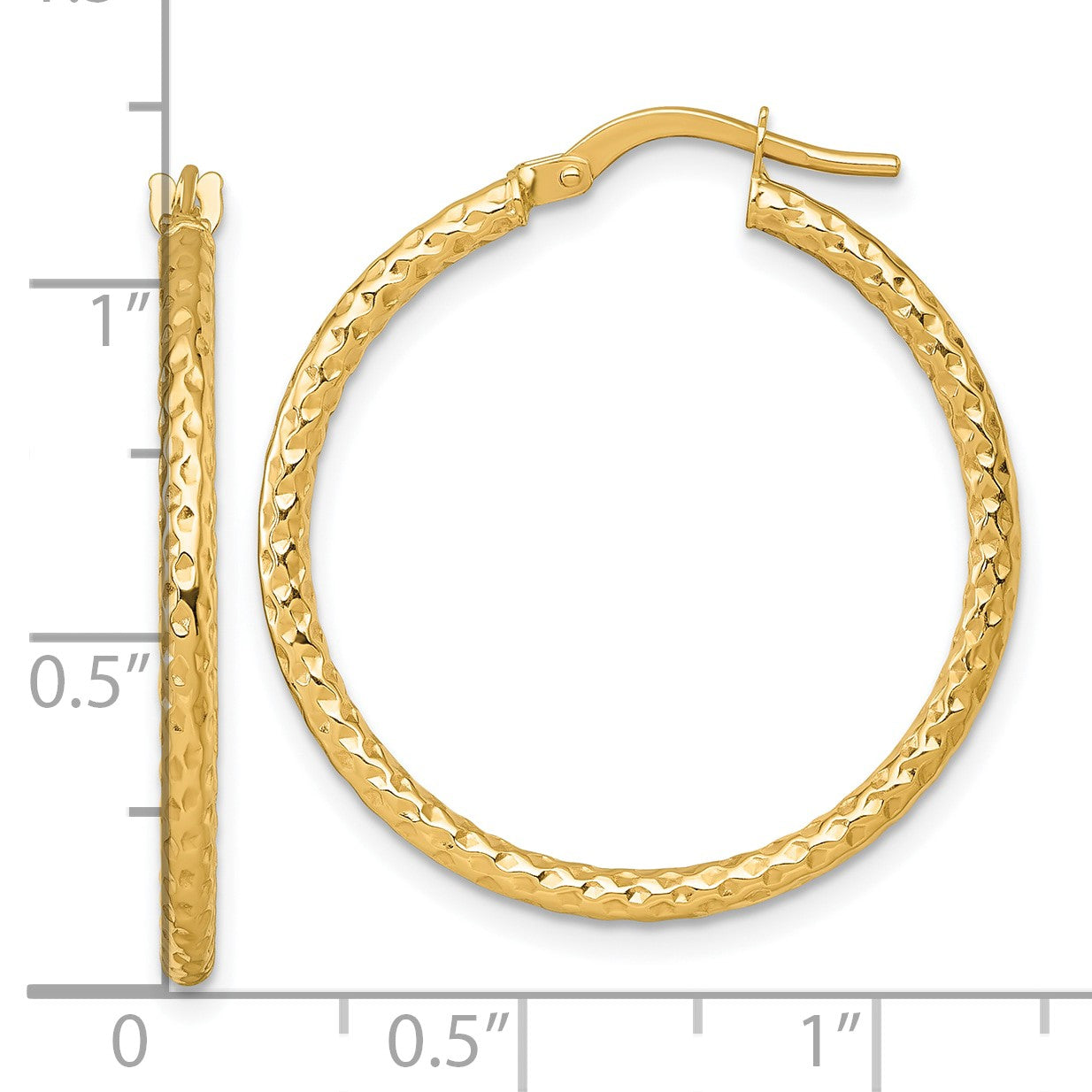 14k Polished Diamond-cut Textured 2.00 x 28mm Tube Hoop Earrings