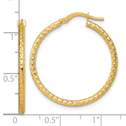 14k Polished Diamond-cut Textured 2.00 x 28mm Tube Hoop Earrings