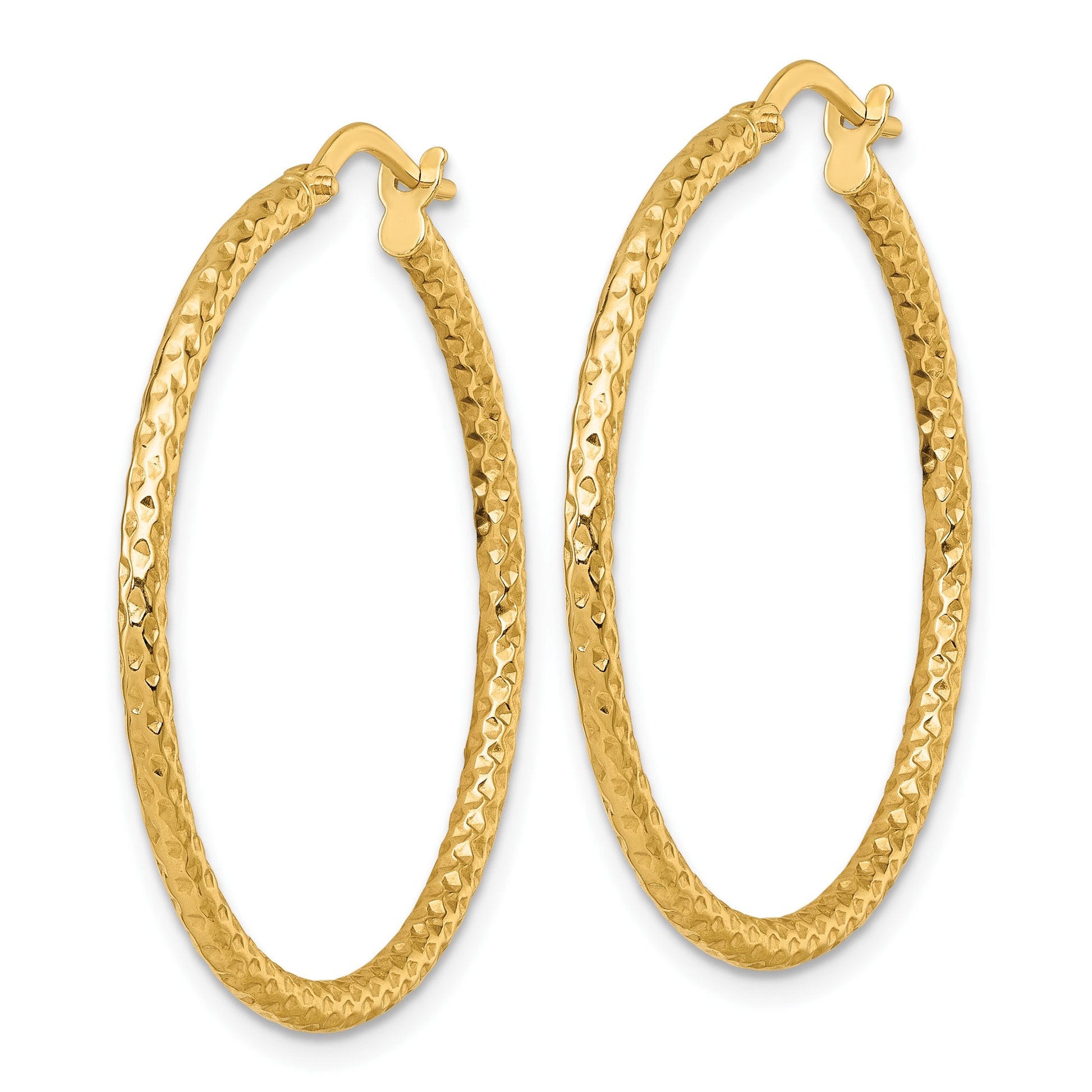 14k Polished Diamond-cut Textured 2.00 x 32mm Tube Hoop Earrings