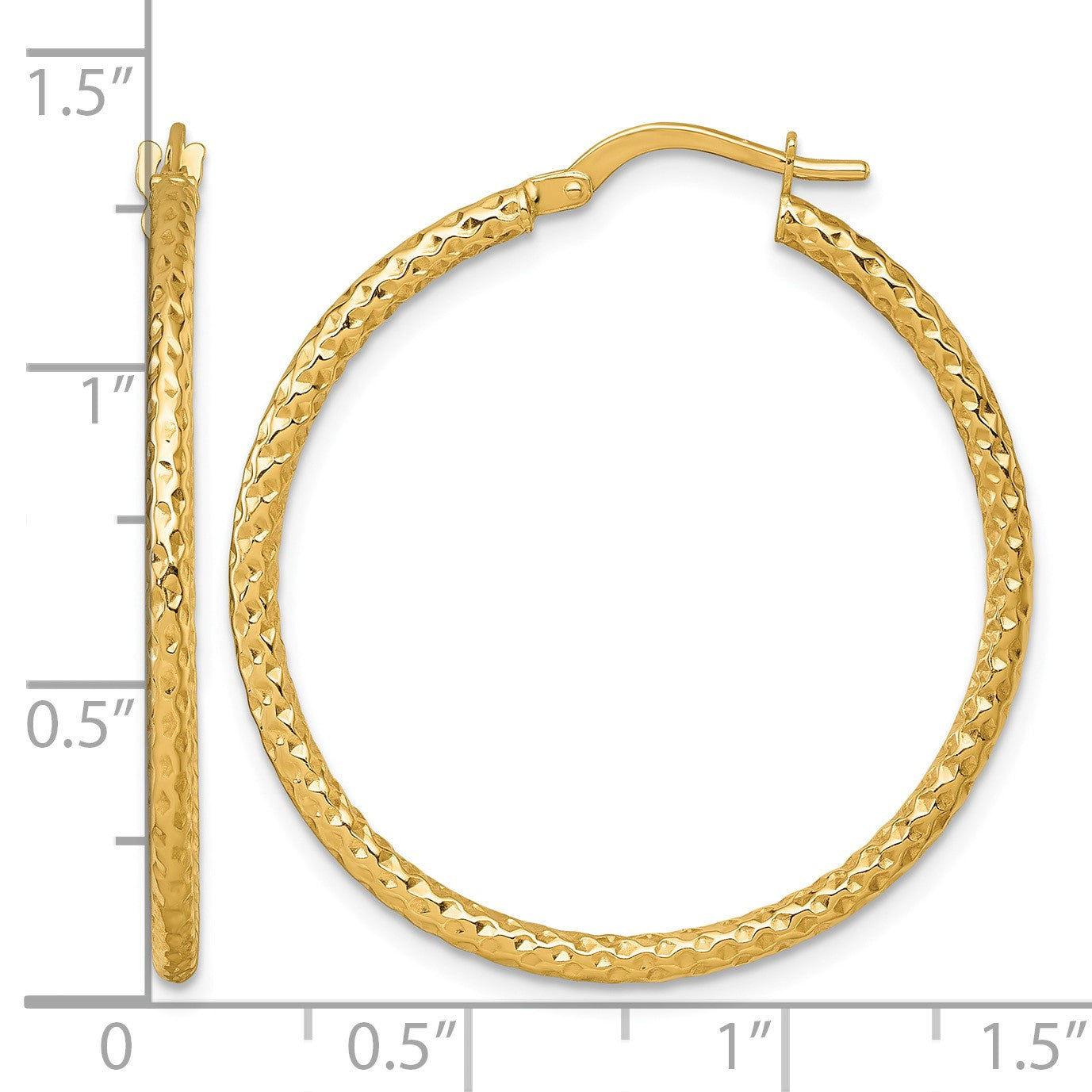 14k Polished Diamond-cut Textured 2.00 x 32mm Tube Hoop Earrings