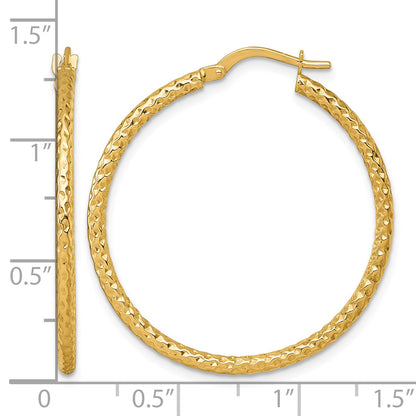 14k Polished Diamond-cut Textured 2.00 x 32mm Tube Hoop Earrings