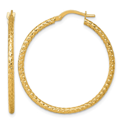 14k Polished Diamond-cut Textured 2.00 x 32mm Tube Hoop Earrings