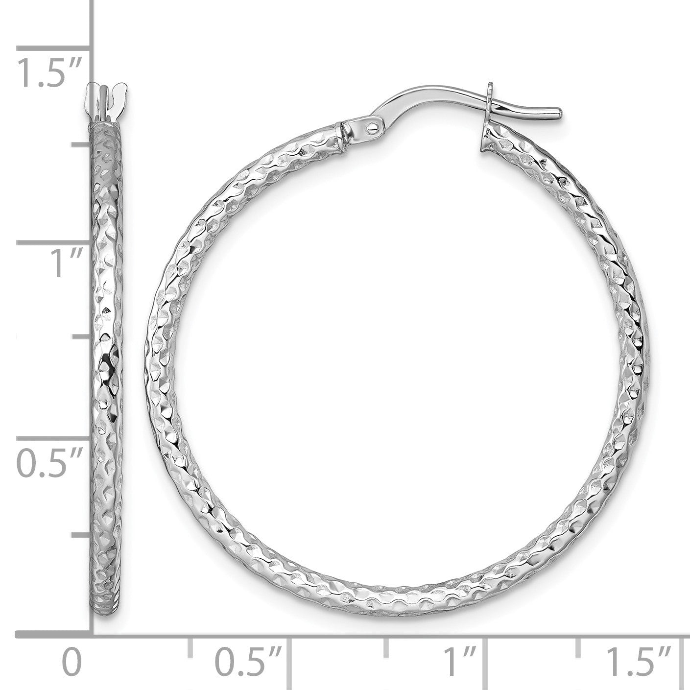 14k White Gold Polished Diamond-cut Textured 2.00 x 32mm Tube Hoop Earrings