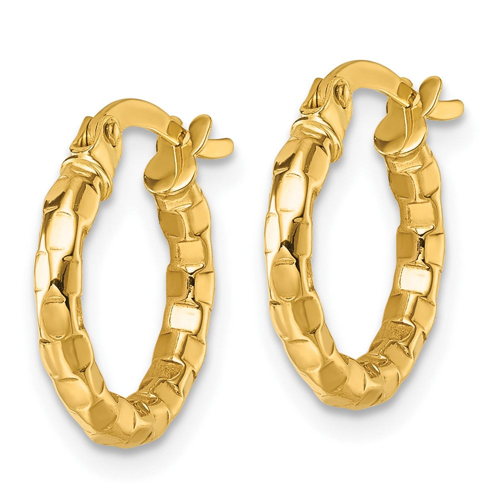 14k Polished 2.3 x 14mm Textured Tube Hoop Earrings