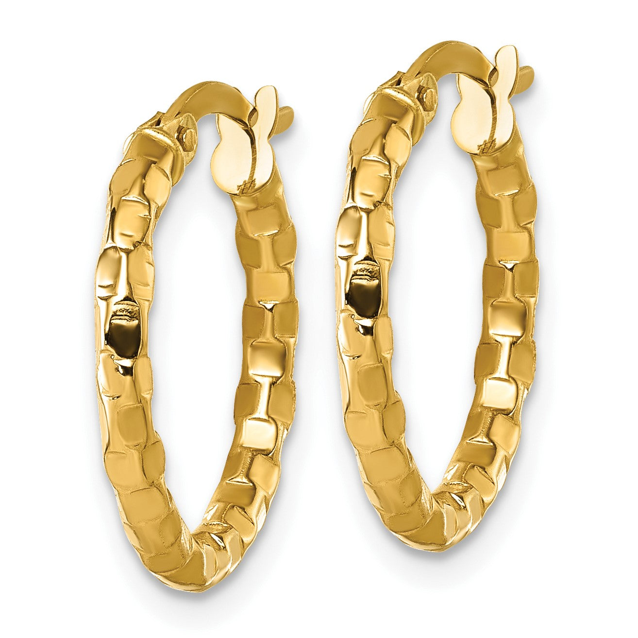 14k Polished 2.3 x 19mm Textured Tube Hoop Earrings