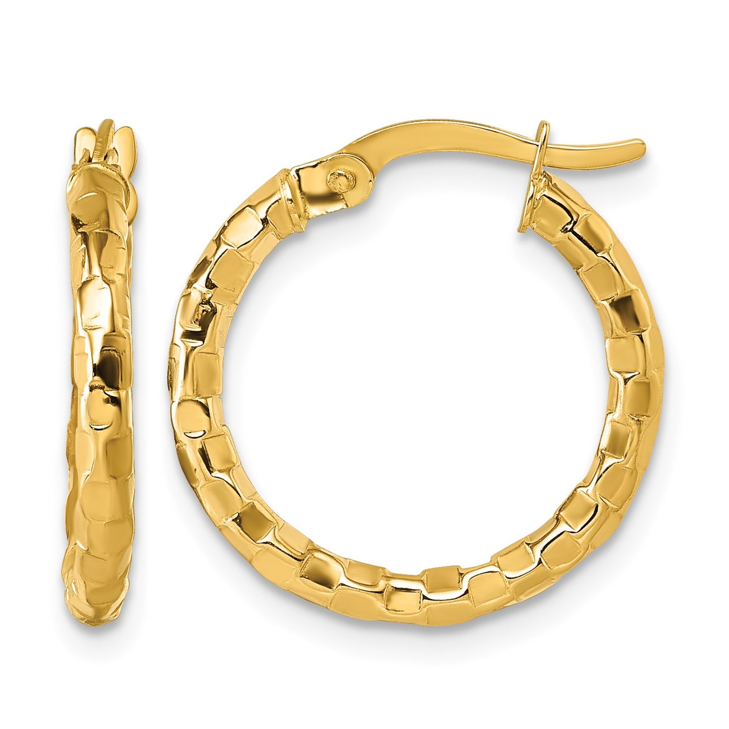 14k Polished 2.3 x 19mm Textured Tube Hoop Earrings
