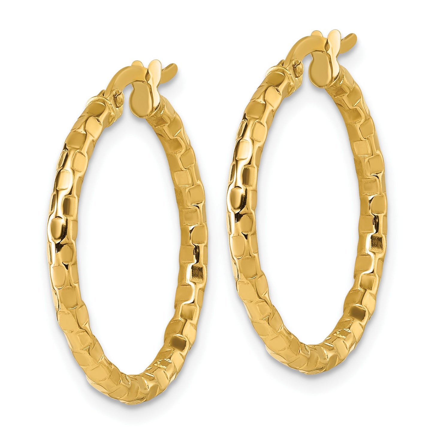 14k Polished 2.3 x 24mm Textured Tube Hoop Earrings