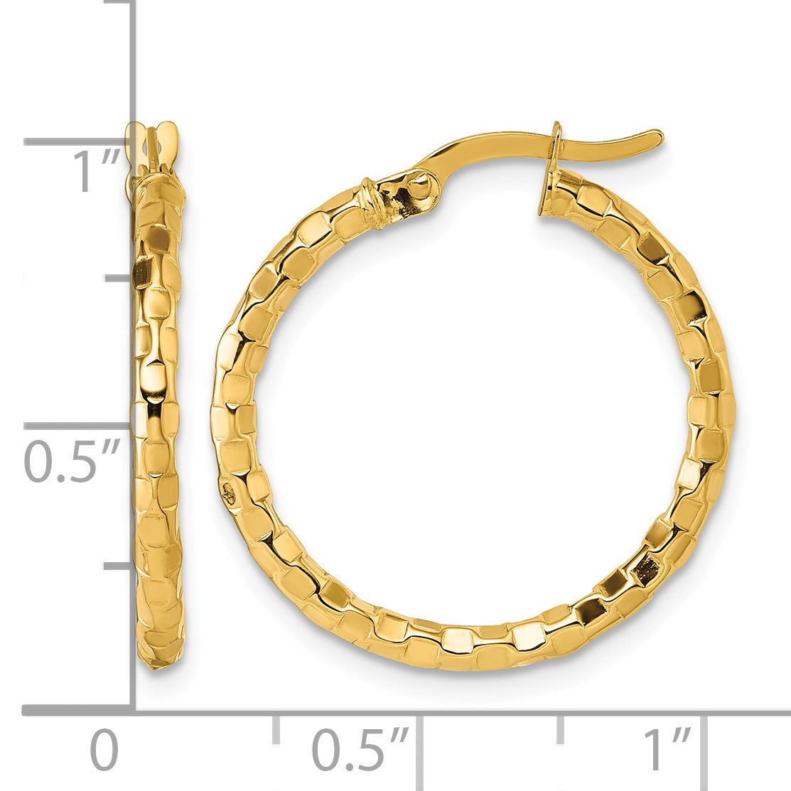 14k Polished 2.3 x 24mm Textured Tube Hoop Earrings