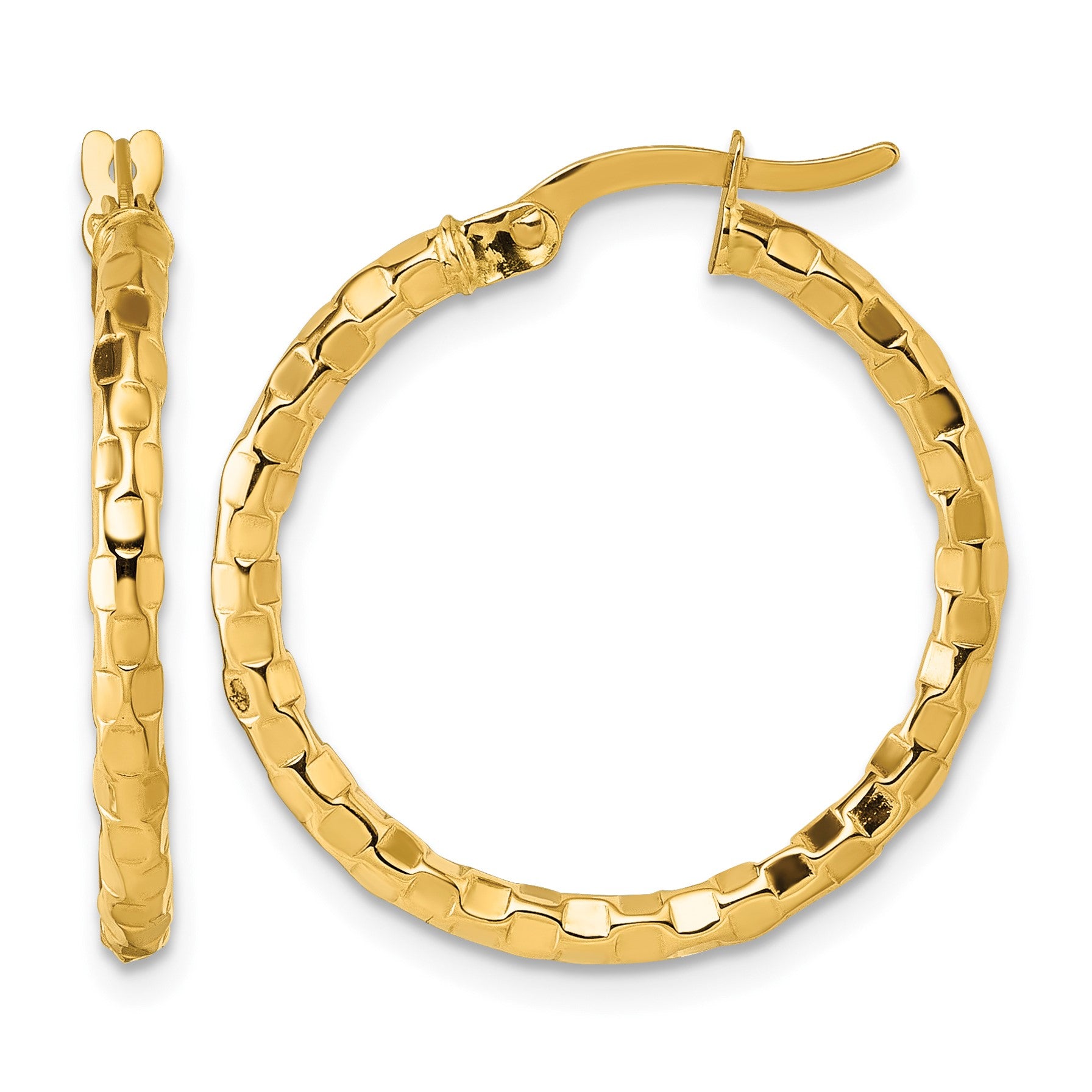 14k Polished 2.3 x 24mm Textured Tube Hoop Earrings