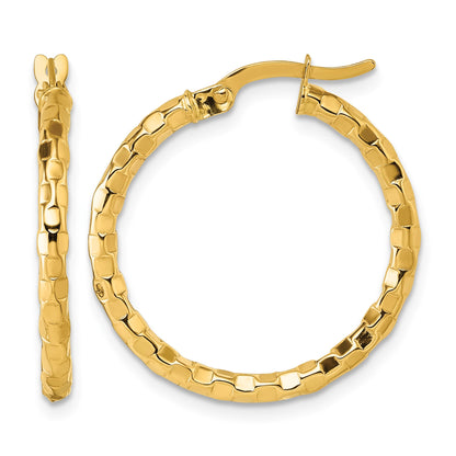14k Polished 2.3 x 24mm Textured Tube Hoop Earrings