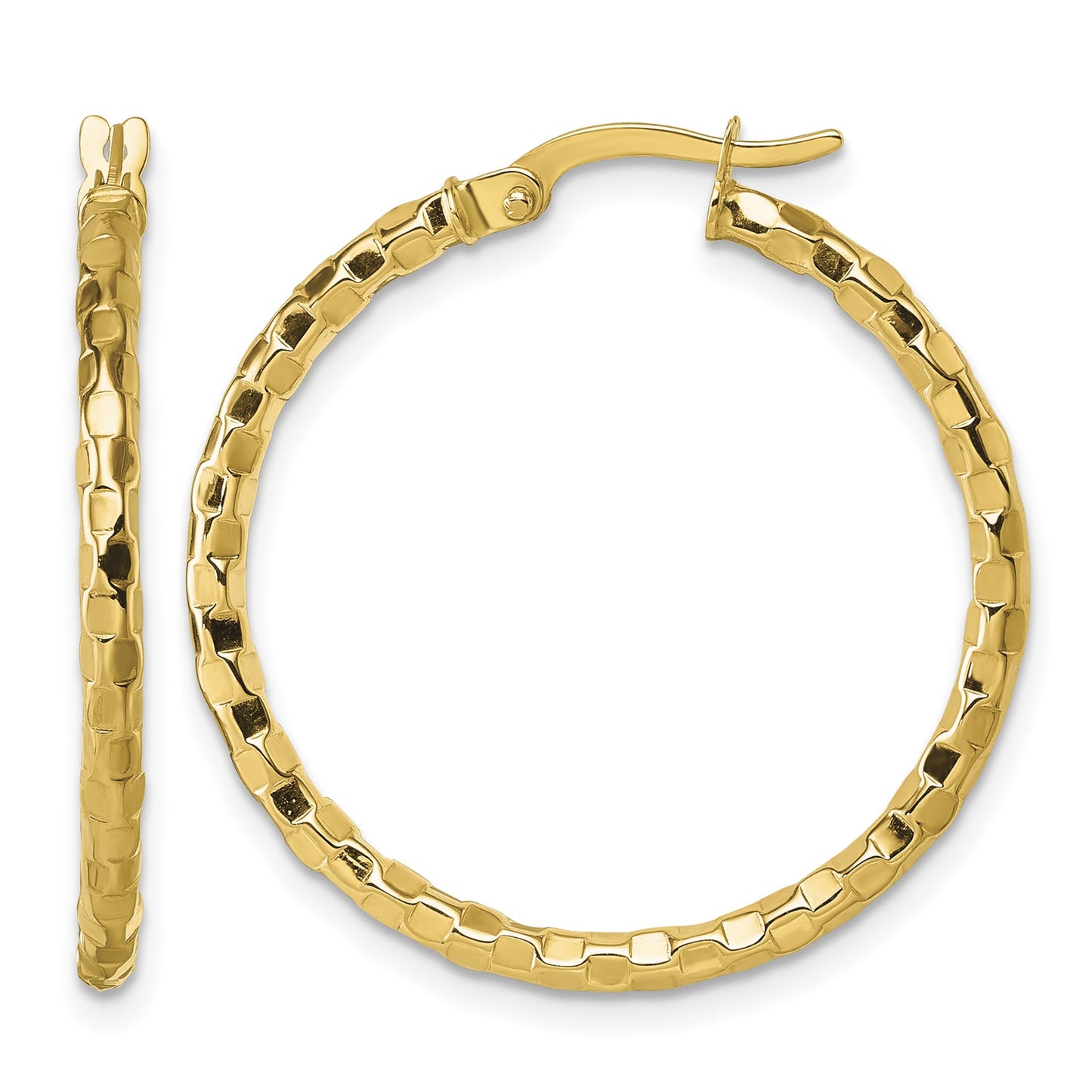 14k Polished 2.3 x 30mm Textured Tube Hoop Earrings