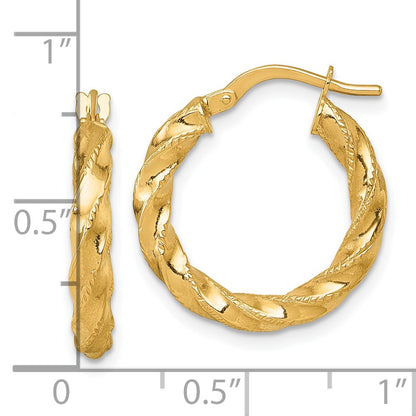 14k Polished Diamond-cut Twisted 3.00 x 20mm Tube Hoop Earrings