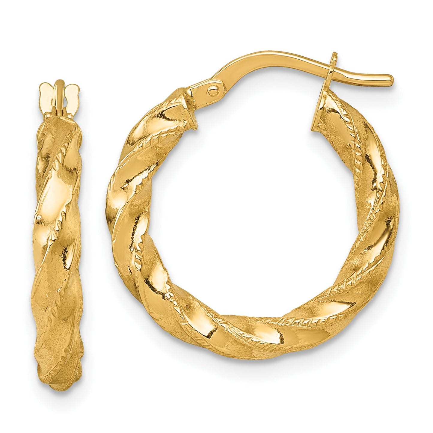 14k Polished Diamond-cut Twisted 3.00 x 20mm Tube Hoop Earrings