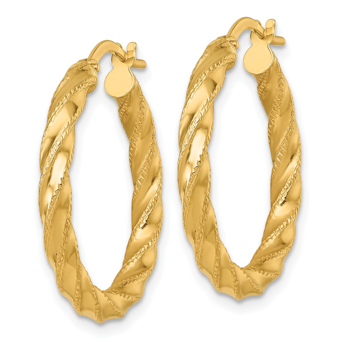 14k Polished Diamond-cut Twisted 3.00 x 25mm Tube Hoop Earrings