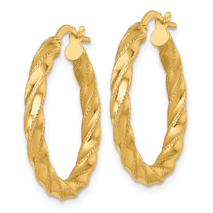 14k Polished Diamond-cut Twisted 3.00 x 25mm Tube Hoop Earrings