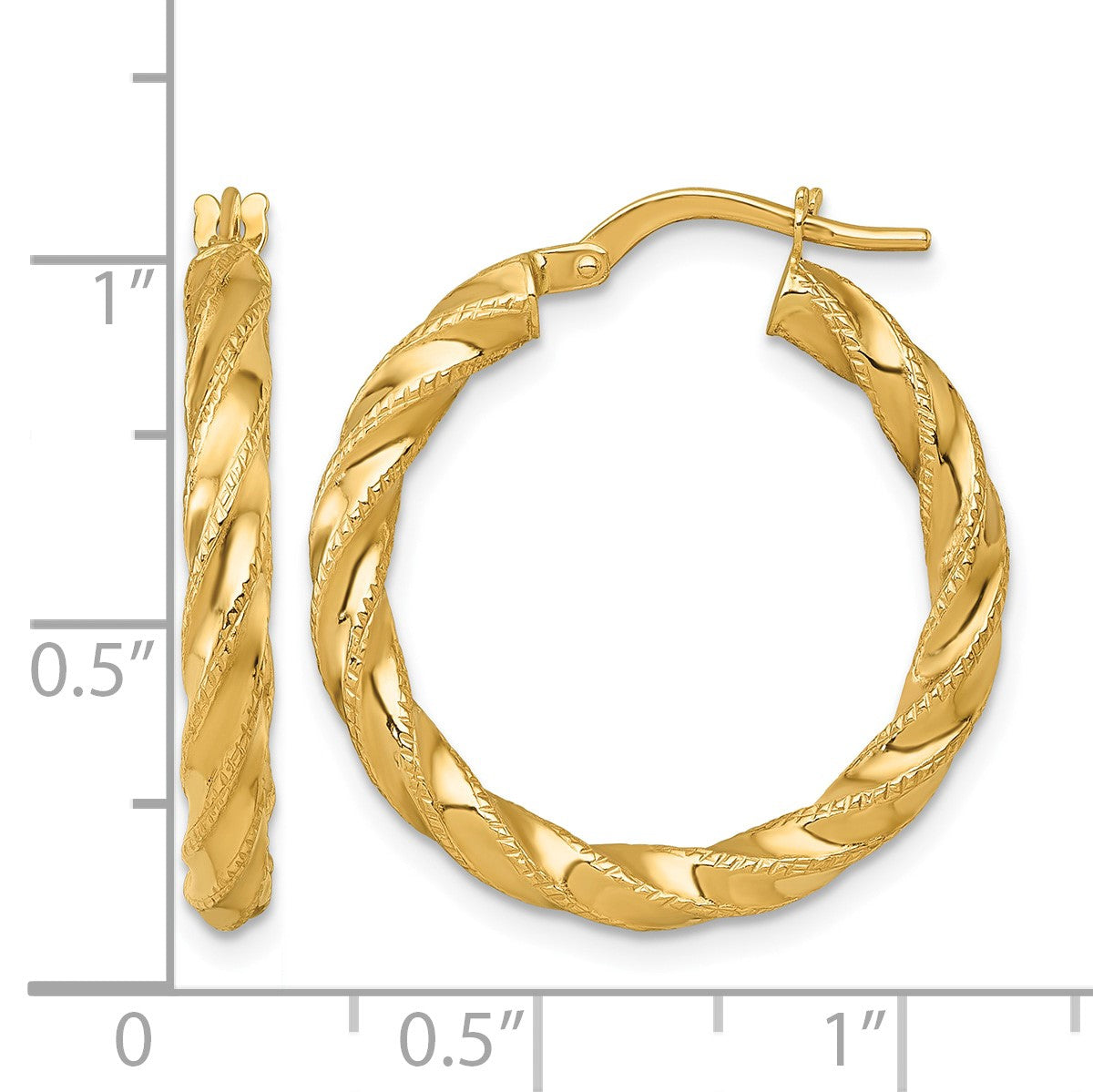 14k Polished Diamond-cut Twisted 3.00 x 25mm Tube Hoop Earrings