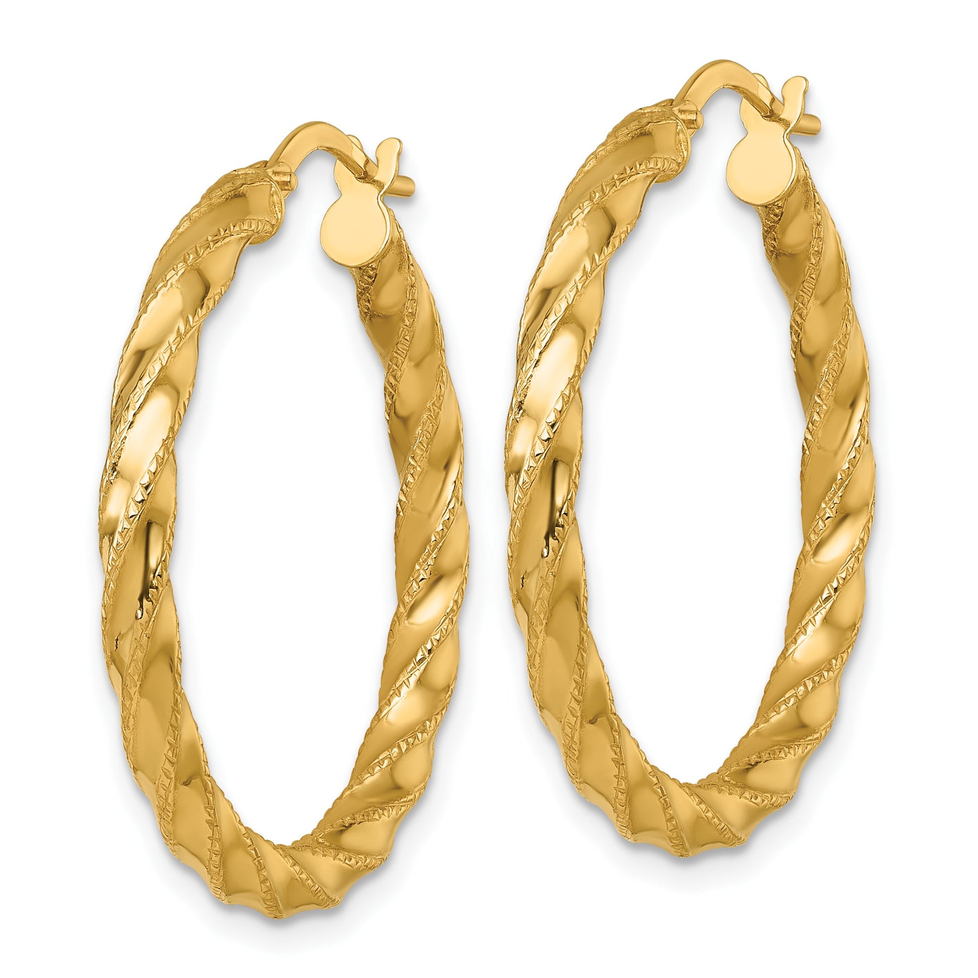 14k Polished Diamond-cut Twisted 3.00 x 30mm Tube Hoop Earrings