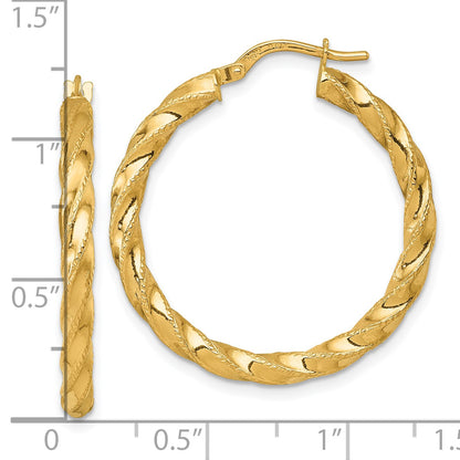 14k Polished Diamond-cut Twisted 3.00 x 30mm Tube Hoop Earrings