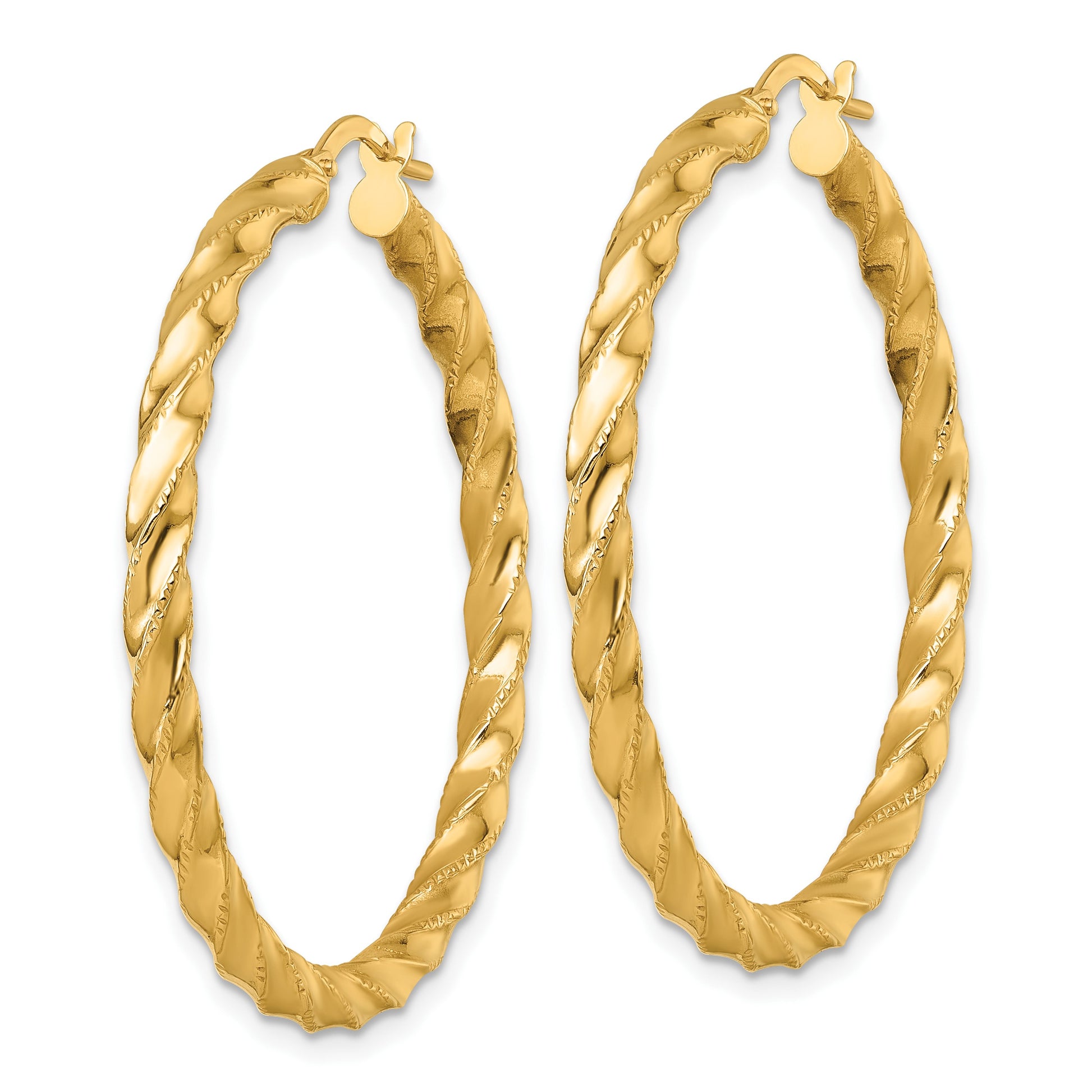 14k Polished Diamond-cut Twisted 3.00 x 40mm Tube Hoop Earrings