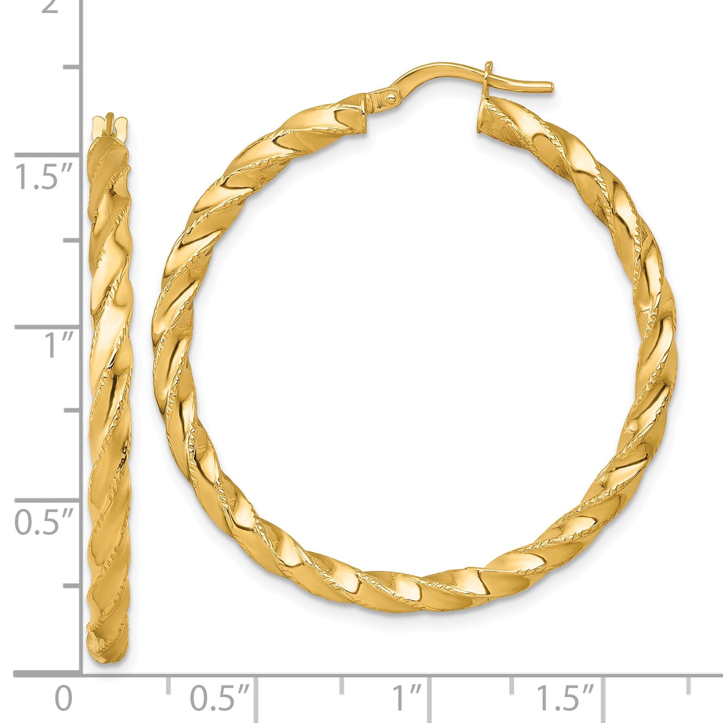 14k Polished Diamond-cut Twisted 3.00 x 40mm Tube Hoop Earrings