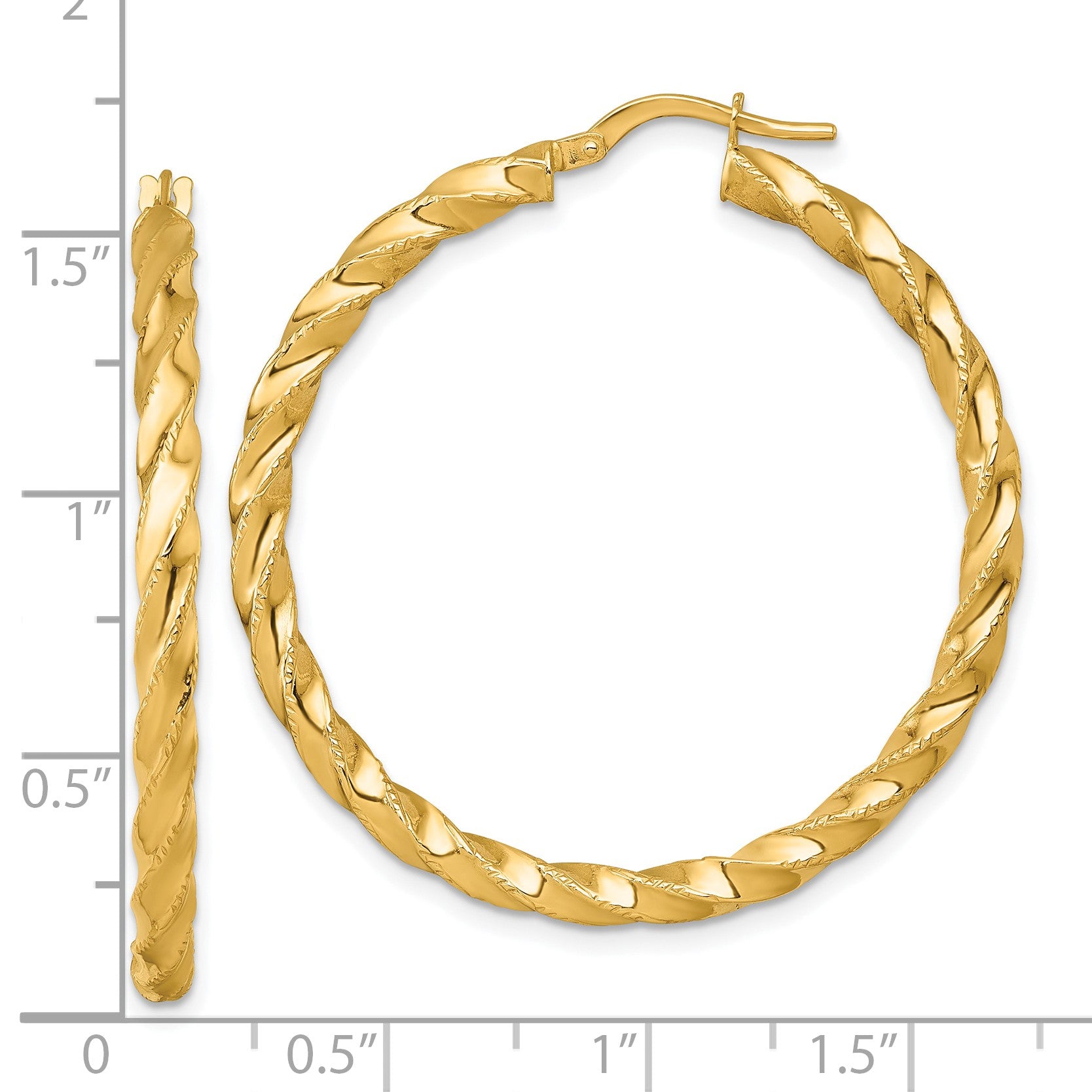 14k Polished Diamond-cut Twisted 3.00 x 40mm Tube Hoop Earrings