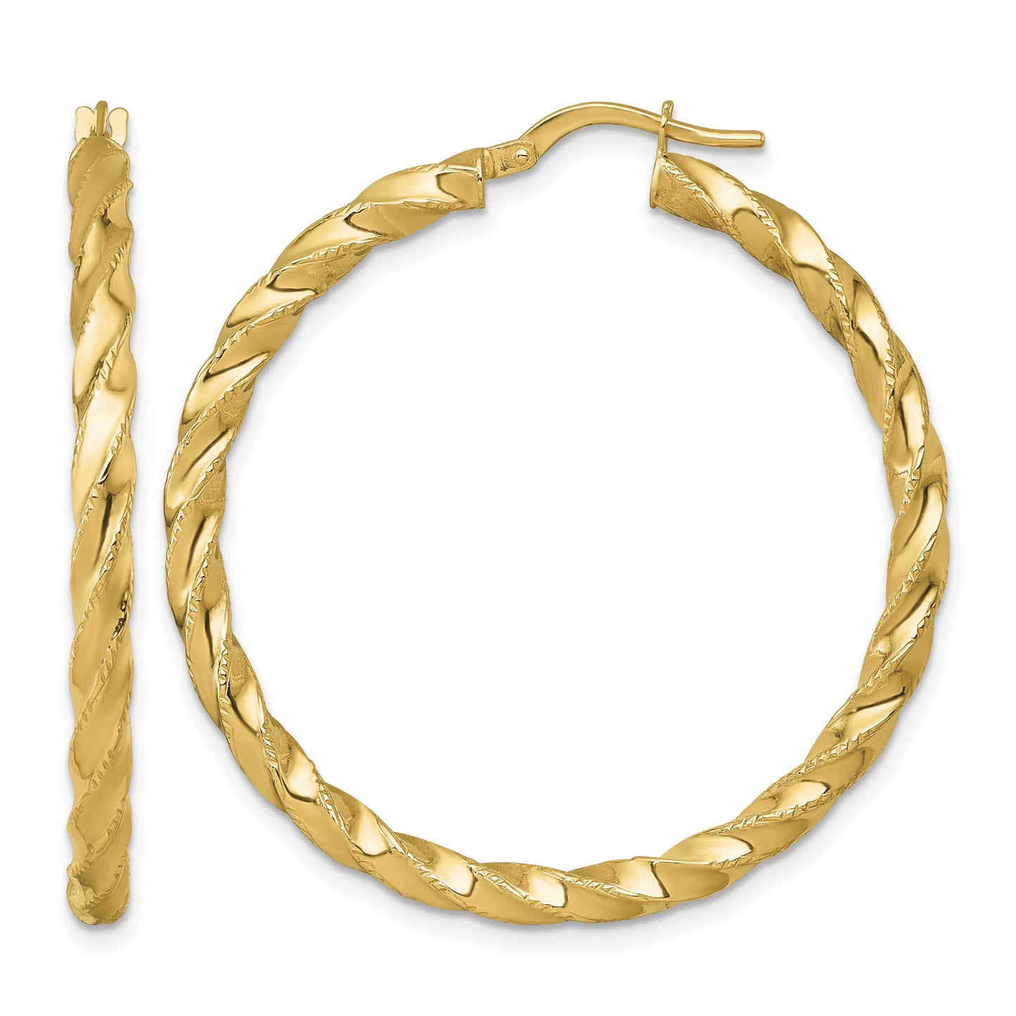 14k Polished Diamond-cut Twisted 3.00 x 40mm Tube Hoop Earrings