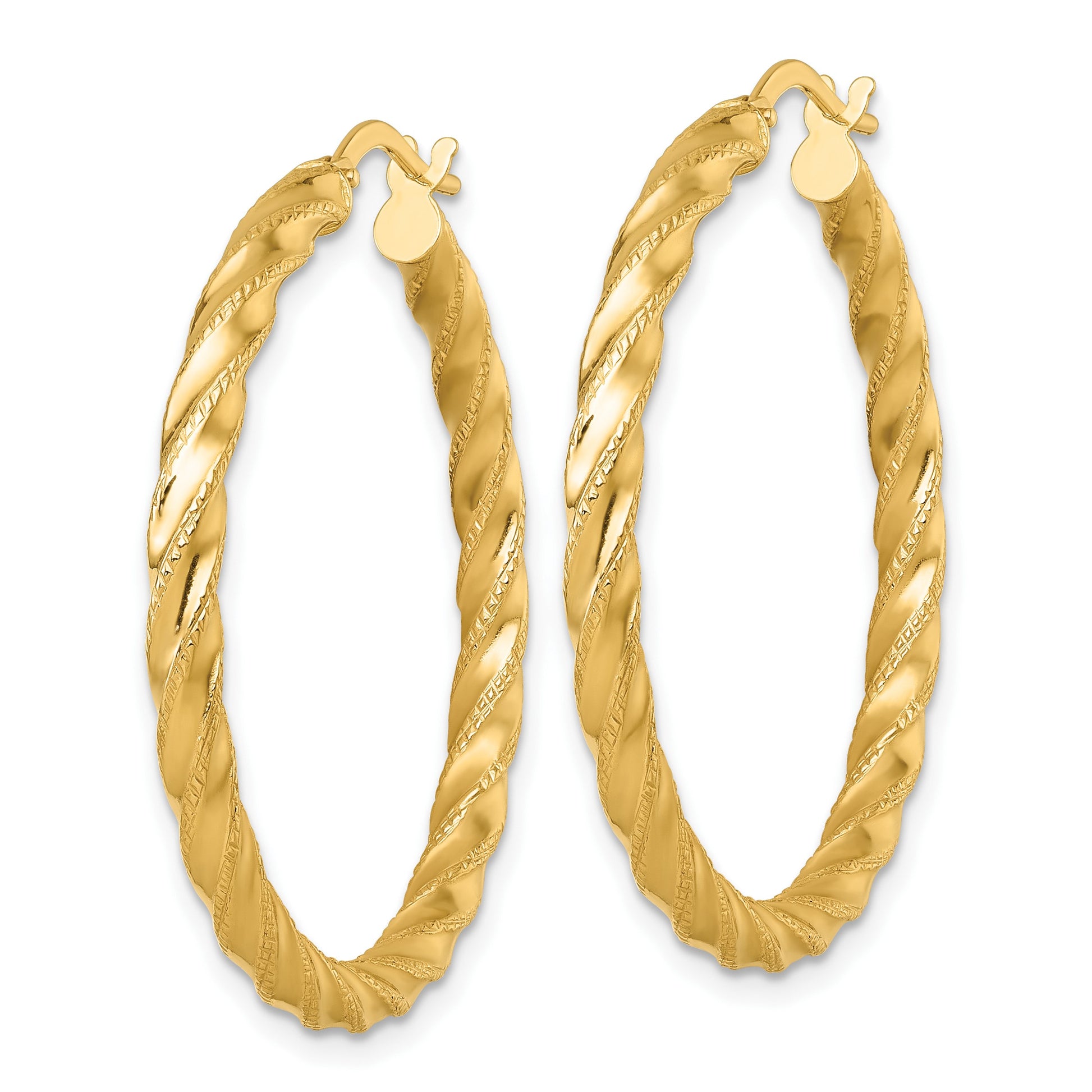14k Polished Diamond-cut Twisted 3.00 x 35mm Tube Hoop Earrings