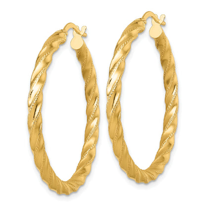 14k Polished Diamond-cut Twisted 3.00 x 35mm Tube Hoop Earrings