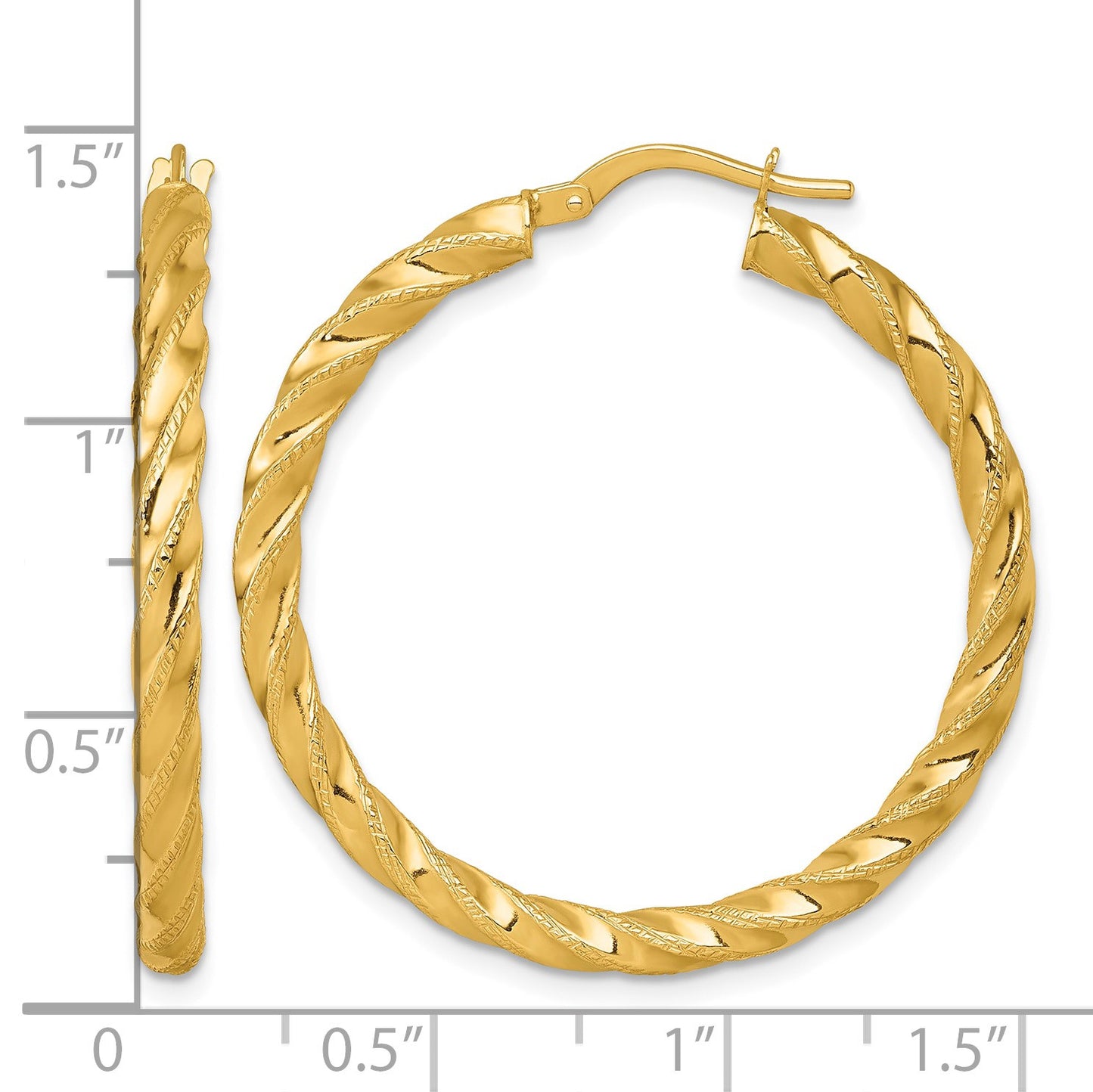14k Polished Diamond-cut Twisted 3.00 x 35mm Tube Hoop Earrings