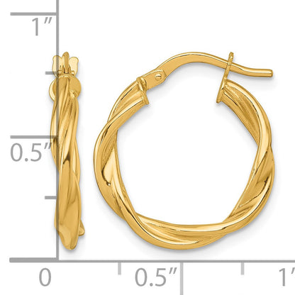 14k Polished Twisted 2.75 x 20mm Tube Hoop Earrings