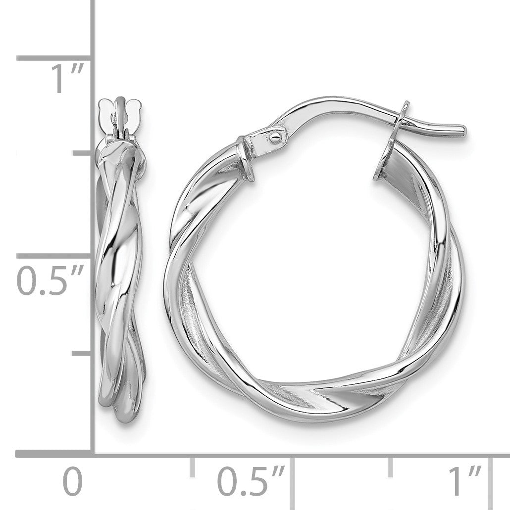 14k White Gold Polished Twisted 2.75 x 20mm Tube Hoop Earrings