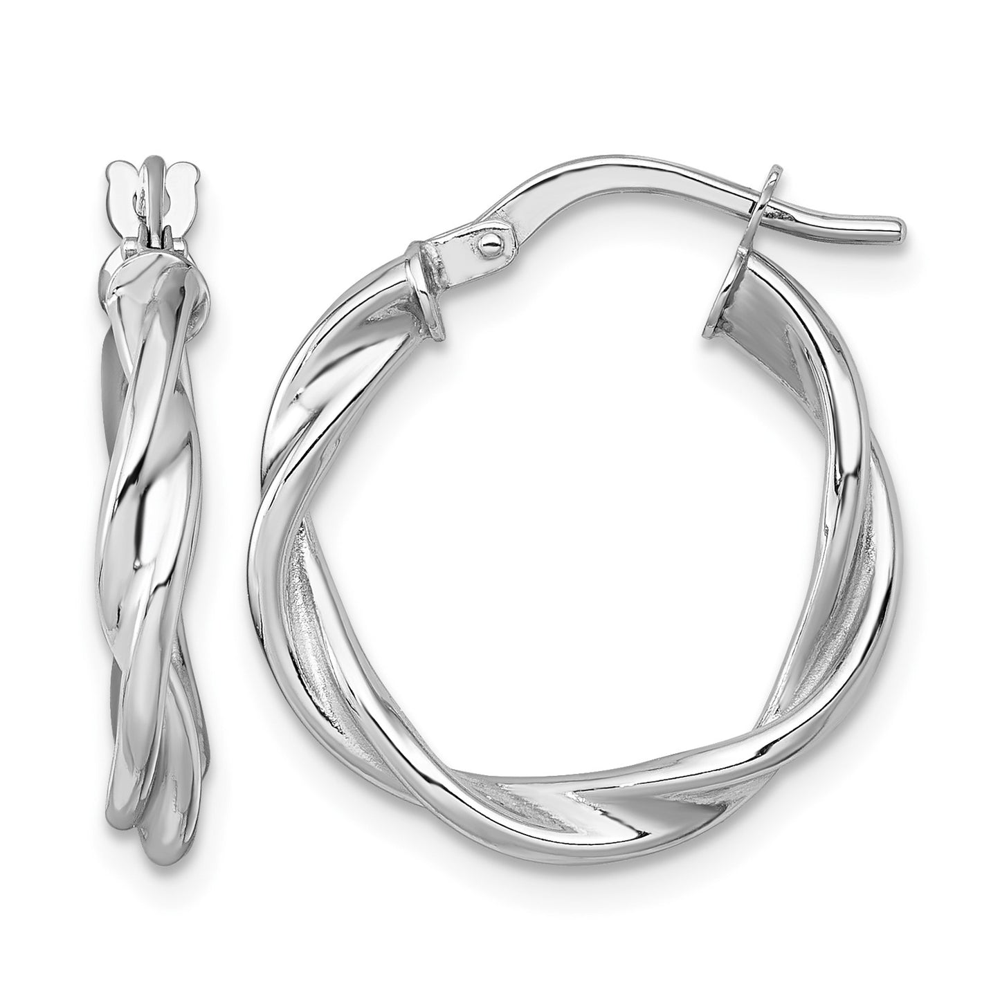 14k White Gold Polished Twisted 2.75 x 20mm Tube Hoop Earrings