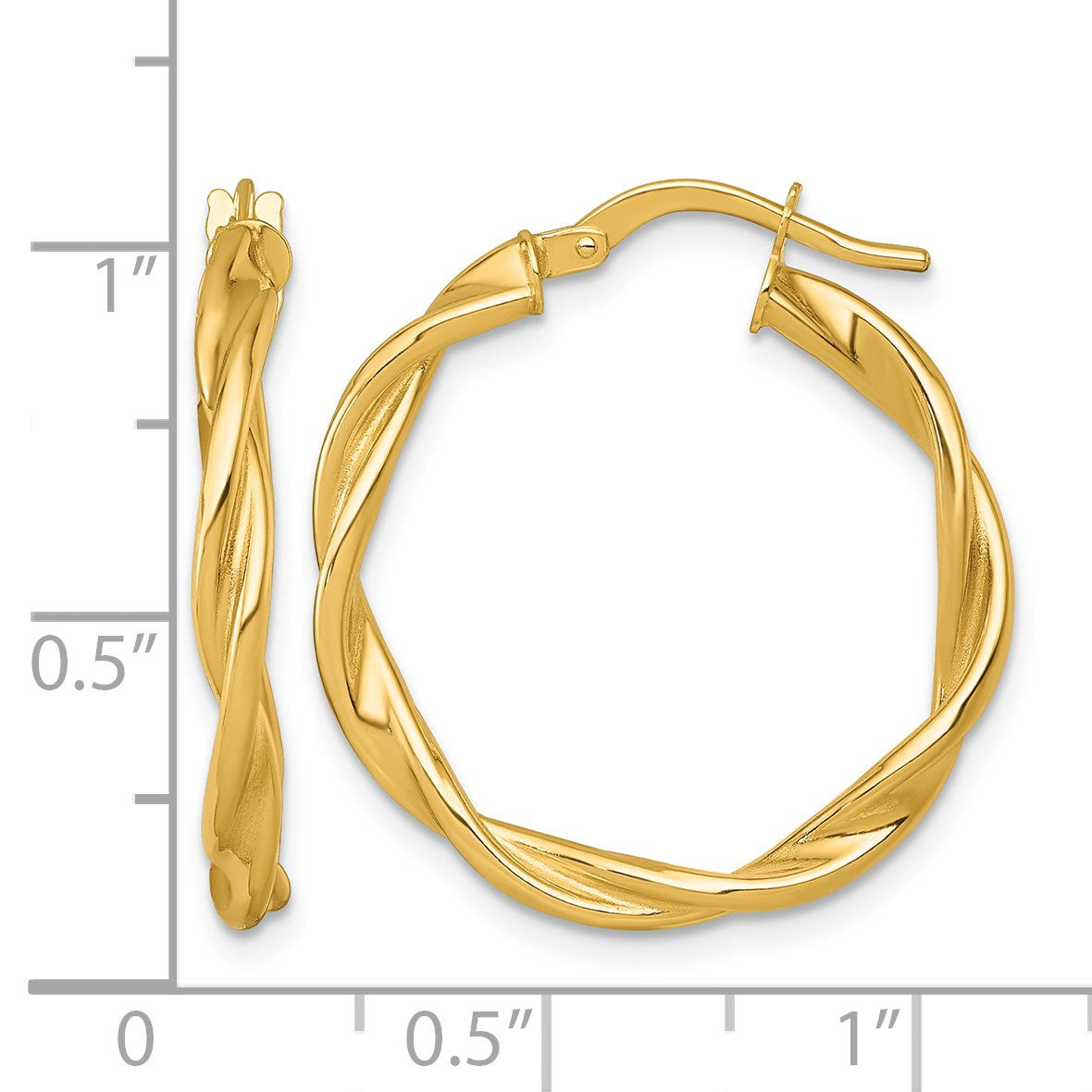 14k Polished Twisted 2.75 x 25mm Tube Hoop Earrings