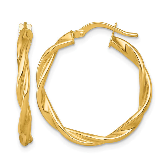 14k Polished Twisted 2.75 x 25mm Tube Hoop Earrings