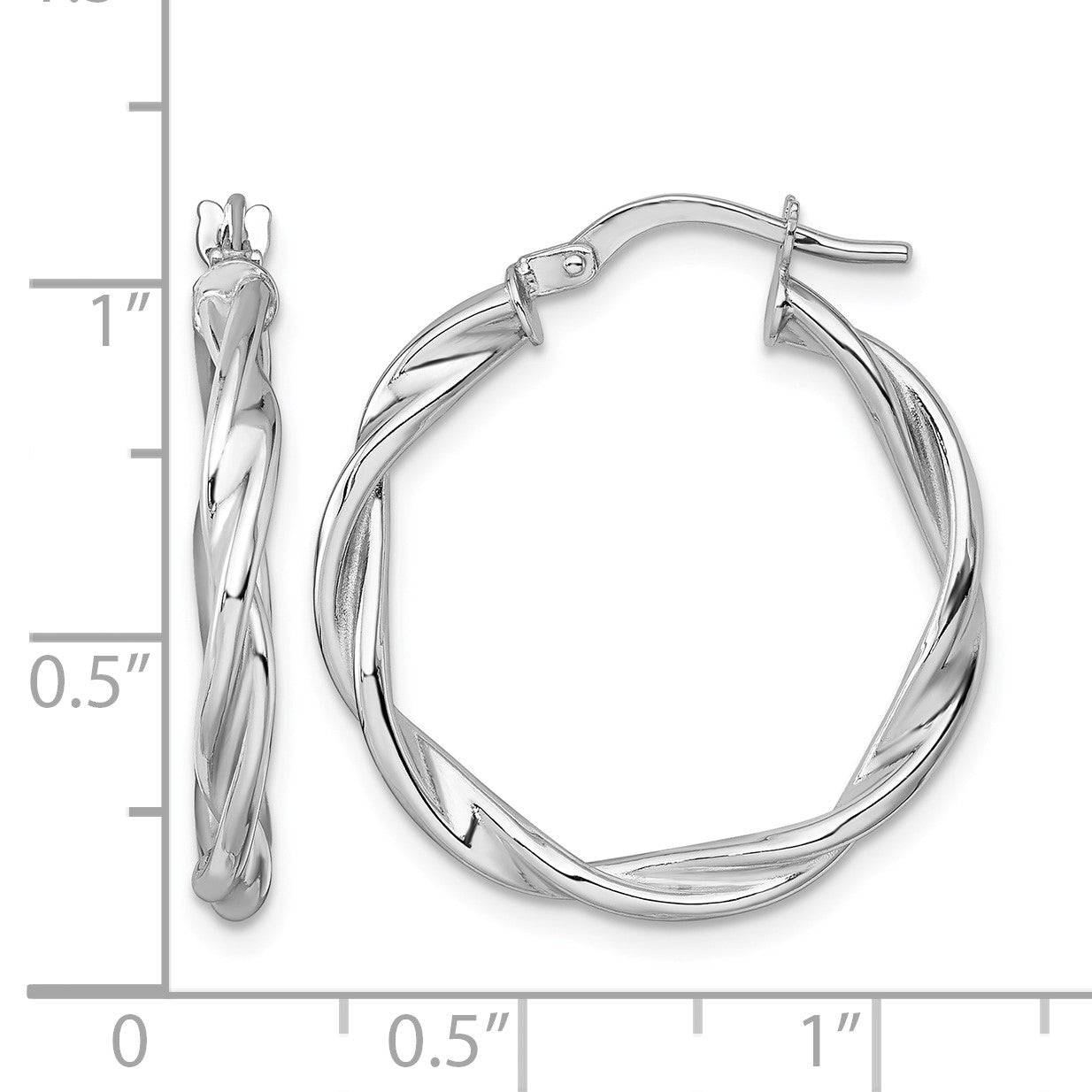 14k White Gold Polished Twisted 2.75 x 25mm Tube Hoop Earrings