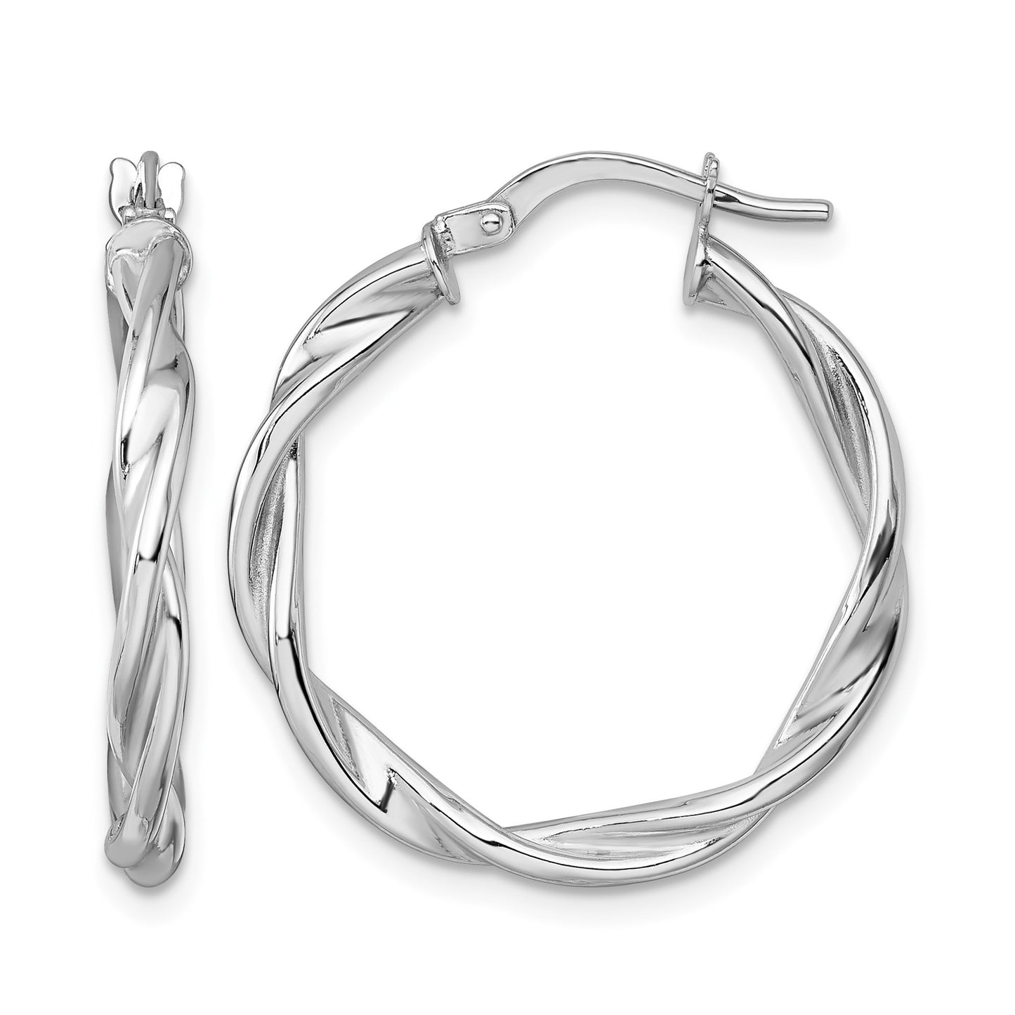 14k White Gold Polished Twisted 2.75 x 25mm Tube Hoop Earrings