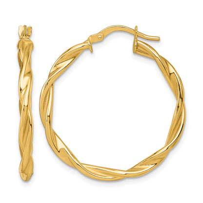 14k Polished Twisted 2.75 x 30mm Tube Hoop Earrings