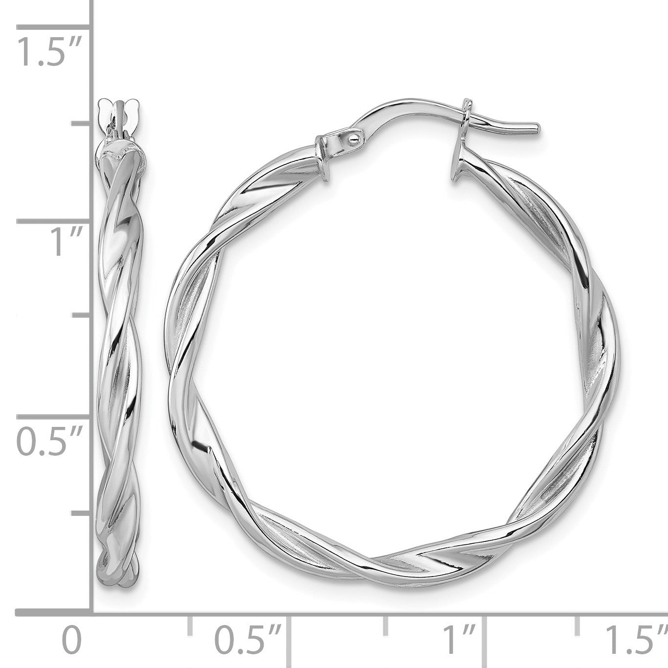 14k White Gold Polished Twisted 2.75 x 30mm Tube Hoop Earrings