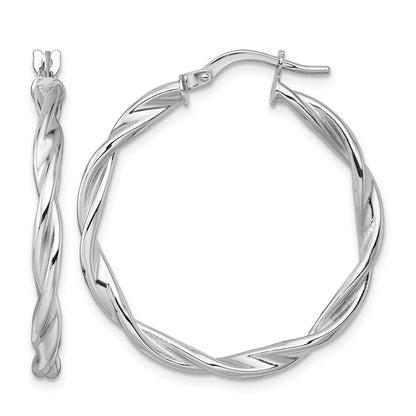 14k White Gold Polished Twisted 2.75 x 30mm Tube Hoop Earrings