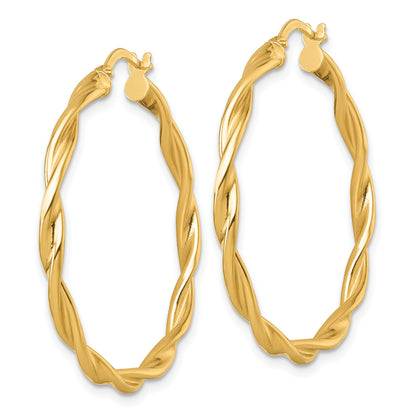 14k Polished Twisted 2.75 x 35mm Tube Hoop Earrings