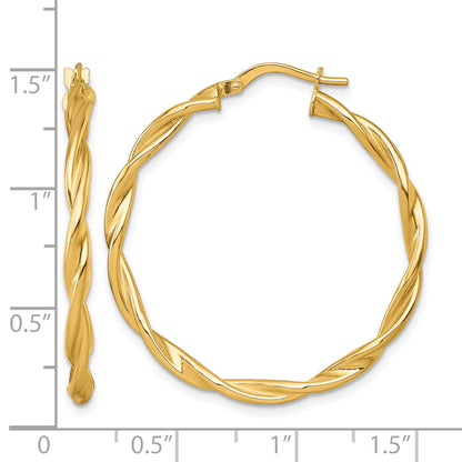 14k Polished Twisted 2.75 x 35mm Tube Hoop Earrings
